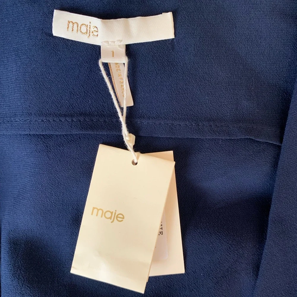 Maje | Dark Blue Faux Wrap Dress NWT - Picture 9 of 13